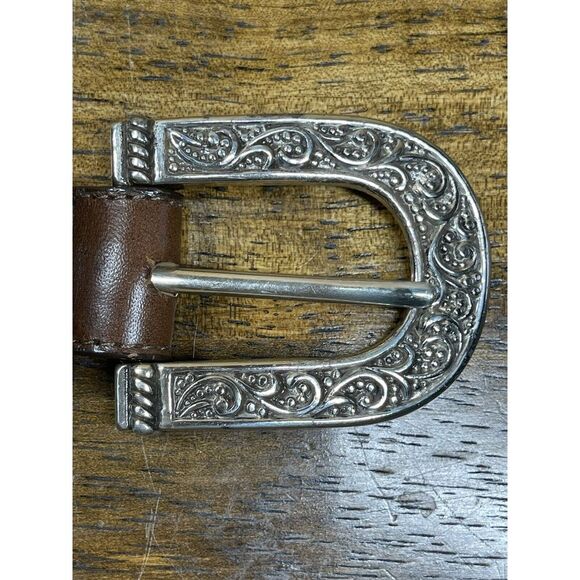 Brighton Belt  Brown Smooth Leather Silver Tone Size 34 Large Western - Picture 2 of 8